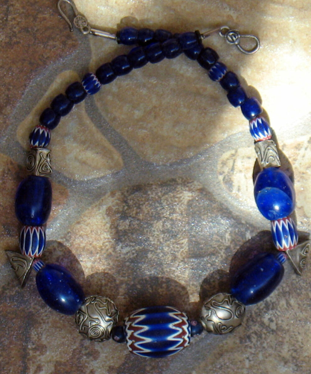 "Zanzibar": Chevrons-Bleu Dogon-Sterling silver