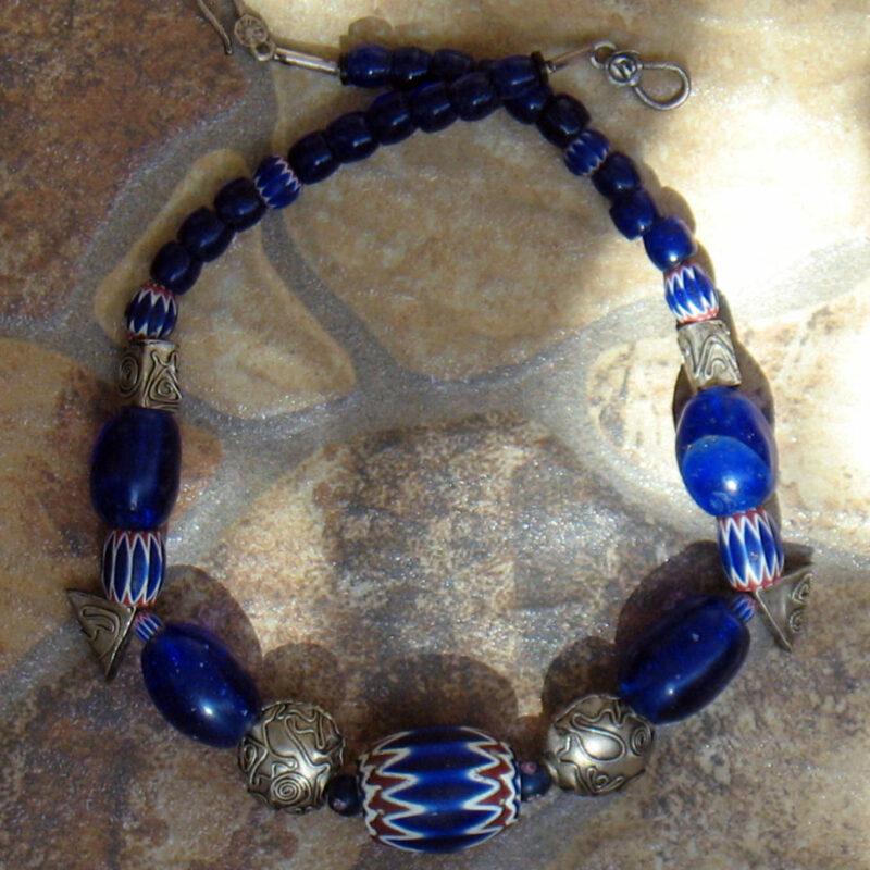 "Zanzibar": Chevrons-Bleu Dogon-Sterling silver